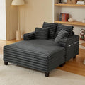 64" Chaise Lounge Chair Indoor, Oversized Sleeper Chair with Wood Frame, Upholstered Sofa Bed for Living Room, Movie Room, Bedroom with 4 Storage Pockets&2 Cup Holders(Plush Corduroy, Grey)