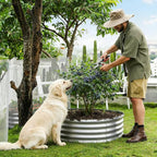 Round Galvanized Raised Garden Bed Kit, Round Galvanized Planter for Vegetables/Herbs/Flowers Heavy-Duty Steel Outdoor Water Trough (Silver, 4X4X1FT)