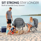 Oversized Camping Chair for Adults - Heavy Duty Outdoor Padded Large Lawn Camp Chair with Cup Holder Cooler Pockets for Sports Beach Fishing Garden Portable Supports 500lbs, Grey 2 Pack