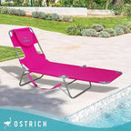 Ostrich Beach Lounge Chair, Folding & Reclining Outdoor Chaise Lounger, Pink - Portable Adjustable Recliner Chair for Lawn, Pool, Patio, Garden, and Yard