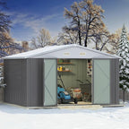 Greesum 10×8FT Outdoor Storage Shed, Metal Patio Storaged Sheds with Lockable Doors, Sheds & Outdoor Storage for Patio, Backyard, Pool and Garden, Gray