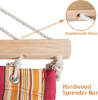 SUNCREAT Outdoor Hammock with Stand, Two Person Quilted Fabric Hammock Swing with 12ft Steel Stand, Red Stripes