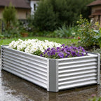 Galvanized Raised Garden Bed Kit Outdoor Patio,8x4x2ft Large Rectangular Metal Planter Boxes,Deep Root Box Planter for Gardening, Vegetables, Flowers, Herbs, 1 Pack, Silver
