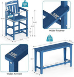 Ciokea 3 Pcs Outdoor Bar Height Table Set, 60" Extra Long Rectangle High Top Table and 2 Oversized Adirondack Chairs, Heavy-Duty All-Weather HDPE Patio Bar Set for Backyard Balcony Deck, Navy Blue