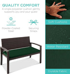 Best Choice Products Outdoor Bench 2-Person Wicker Garden Patio Benches Seating Furniture for Backyard, Porch w/Seat Cushion, 700lb Capacity - Midnight Green/Brown