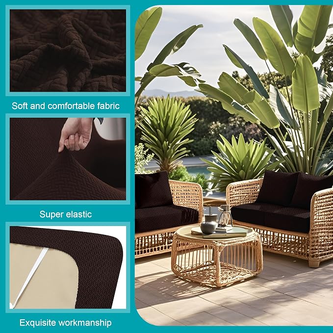 Patio Cushion Covers, 14 Pack Stretch Slipcovers in Jacquard Twill Coffee
