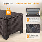 VINGLI Outdoor Coffee Table with Storage, All-Weather Dark Brown Wicker Patio Table for Garden, Balcony, Backyard