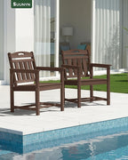 Set of 2 Weatherproof Patio Chairs - HDPE Outdoor Dining Chairs with Wide Seat, Ergonomic Design - for Garden, Backyard, Deck - Brown