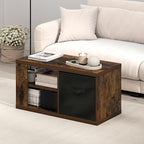 Furinno Viola Coffee Table, 3-Tier Modern Coffee Table with 1.2 Thick Tabletop, Side Table with Open Shelf and Storage Bin, for Living Room, Bedroom, Home Office, Amber Pine