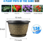 10 Inch Plant Pots, 4 Pack Flower Pots Outdoor with Drainage Holes & Trays, Retro Antique Imitation Decorative Garden Plastic Pots for Plants Indoor Sets for Houseplants