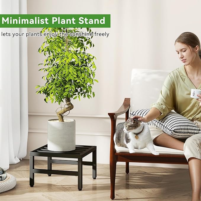IBUYKE 3 Pack Metal Plant Stand Indoor Outdoor, Heavy Duty Small Flower Pot Stand, Modern Square Plant Shelf Flower Stand for Living Room Patio Balcony Garden, Black TMJ075B-3
