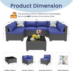 8 Piece Outdoor Patio Furniture Set, Outdoor Sectional Furniture, Rattan & Wicker Modern Modular Conversation Set Sofa Couch W/Water Resistant Washable Thick Cushions and Coffee Table, Blue