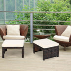 Tangkula 2 Pieces Patio Rattan Ottomans, All Weather Outdoor Footstool Footrest Seat with Soft Cushion, Hidden Zipper, High-Density Sponge, Wicker Ottoman Seat for Patio, Garden, Poolside (White)