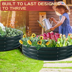 Durable Round Steel Raised Garden Bed Painted for Planting Vegetable/Herbs/Flowers/Trees at Backyard/Garden,or Baby Chicken,Christmas Tree Fence (Dark Green, 60 in Diameter x 12 in high)