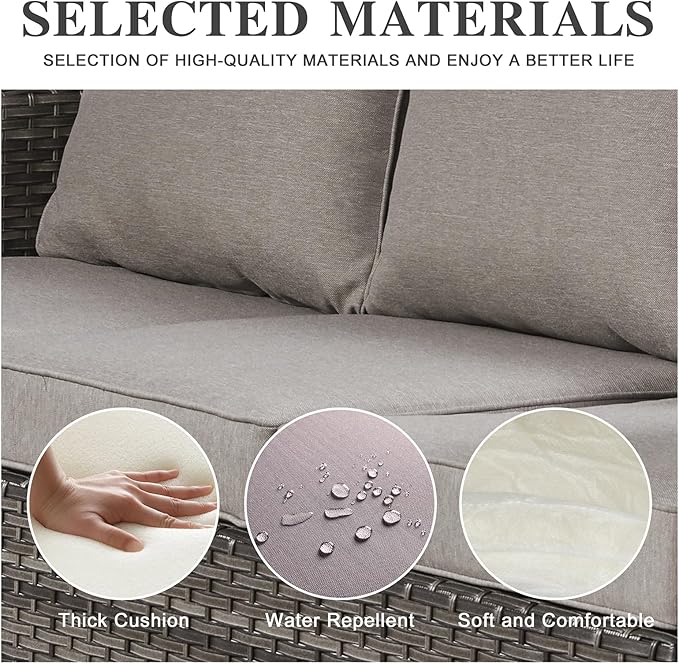 Belord 6 Piece Outdoor Furniture Patio Wicker Sofa Set, Oversize Outdoor Swivel Rocker Chairs with Rattan Ottomans, Conversation Sets Patio Furniture Come with Removable Washable Cushion Grey