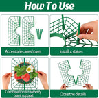 4 Sets Strawberry Plant Support with Mesh Plant Cover,Strawberry Growing Racks Sets with Iron Plant Nails and Storage Bag for Garden Strawberry Vegetables(Green Net - Square)