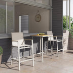 LAUSAINT HOME 3-Piece Patio Bar Set, All Weather Textilene Bar Height Table and Chairs Set with Wood Like-Top Table, Metal Counter Height Bar Stools and Table Set for Garden, Deck, Balcony