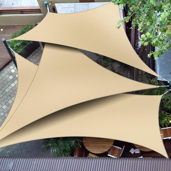 Patio Paradise 13' x 13' x 12'10" Sun Shade Sail Triangle Canopy, Permeable Shade Cloth Fabric Sunlight Block Patio Cover HDPE Deck Awning for Outdoor Backyard Pergolas Roof Shading, Sand