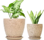 8 Inch + 6 Inch Retro Ceramic Planter Set of 2 with Drainage Hole and Saucer for Multiple Plants, Indoor-Outdoor Garden Pots for Succulent, Orchid, and Flower (Retro Peach)