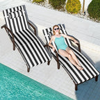 Chaise Lounge Chairs Outdoor Set of 2, Comfy Outside Wicker Patio Pool Lounge Chair w/ 5 Adjustable Back Angle, Cup Holder, Thicken Cushion