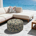 LVTXIII Outdoor Inflatable Ottoman, Fade-Resistant Round Footrest Stool D31”x H14”, Portable Patio Pouf for Garden Camping or Home Use, Paisley Sapphire Blue