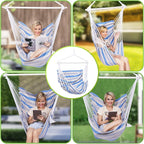 Hammock Chair Blue/Grey Striped Rope Swing, 300 lb Capacity