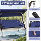 Porch Swing, 3-Seat Wrought Iron with Adjustable Canopy