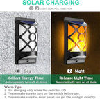 Wall Light Solar Flame Lantern, Black Art Deco, Dancing Flame Effect