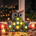 Solar Garden Statue Owl Decor – Cute Owl Family Figurines with LED Succulent Lights, Waterproof Outdoor Yard Art Ornaments for Patio, Lawn, Porch, Housewarming Gifts for Women Mom