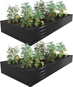 12×4×1FT(2PCS) Galvanized Raised Garden Bed Kit,Metal Planter Boxes,Large Outdoor Planters Garden for Planting Vegetables,Flowers,Herbs -Black