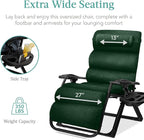Best Choice Products Oversized Zero Gravity Chair, Folding Outdoor Patio Recliner, XL Anti Gravity Lounger w/Removable Cushion, Cup Holder, Side Tray, 350lb Capacity - Forest Green