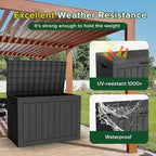 ROJIK Outdoor Storage Housing Deck Box - Waterproof Patio Furniture, Garden Tools, Cushions, Pool Accessories Storage Bench with Lockable Lid and Side Handles (Black 48 Gal)