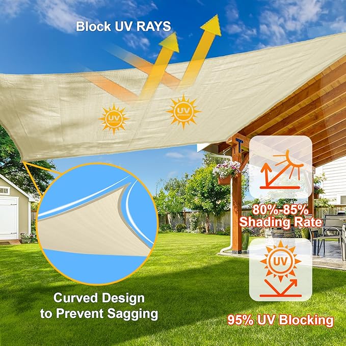 SUNLAX Sun Shade Sail 13' x 18' Butter Cream Rectangle Canopy Sail Shade Cover UV Block Permeable Sunshade Outdoor for Patio Backyard Deck Pergola (We Make Custom Size)
