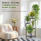 TOSKING 5 Tier Tall Plant Stand Indoor Outdoor, Heavy Duty Corner Shelf for Plants & Decor, Space Saving 3.9FT Metal Flower Pot Stand for Balcony, Garden, Living Room, Patio (Black, 47in)