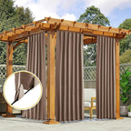 NICETOWN 2 Panels Waterproof Outdoor Curtains Fixed Pocket & Back Tab on Top & Bottom, Thermal Insulated Keep Rain & Sun Out Blackout Windproof Outdoor Drapes with Rope, W52 x L108, Tan-Khaki