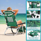 ABORON Tanning Chair with Face Hole, 5-Position Adjustable Reclining Beach Lounge Chair, Folding Face Down Sun Lounger for Beach, Poolside, Patio, Lawn, Home(Tropical Leaf)
