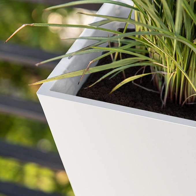 Veradek Pure Series Railing Planter - Plastic Hanging Planter for Outdoor Balcony/Fence | Durable All-Weather Use with Adjustable Brackets | Modern Décor for Flowers, Succulents, Hanging Plants