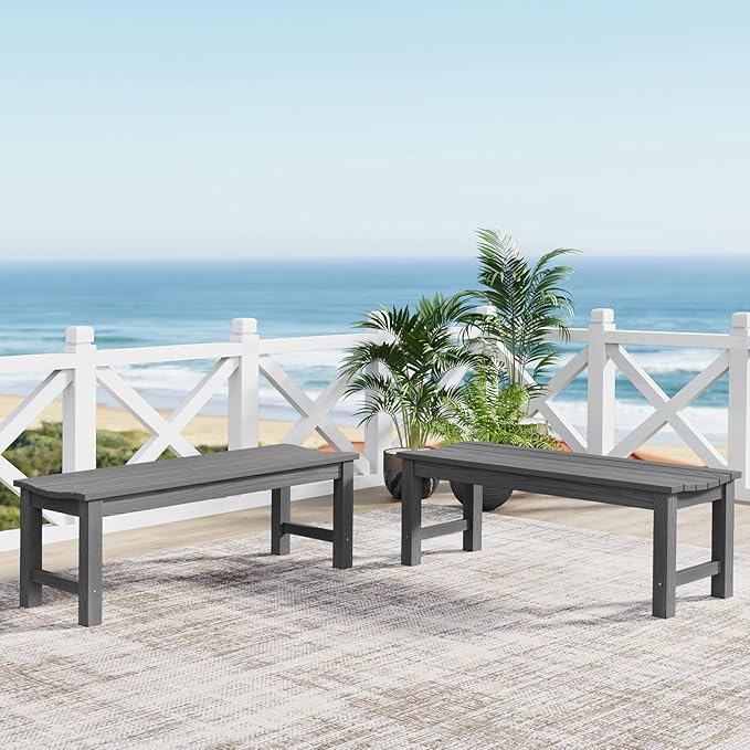 Outdoor Bench, 2-Person Patio Backless Bench Holds up to 800lbs, Weatherproof Garden Bench That Never Rot and Fade, Suit for Backyard, Porch, Patio, Deck and Entryway (Grey)