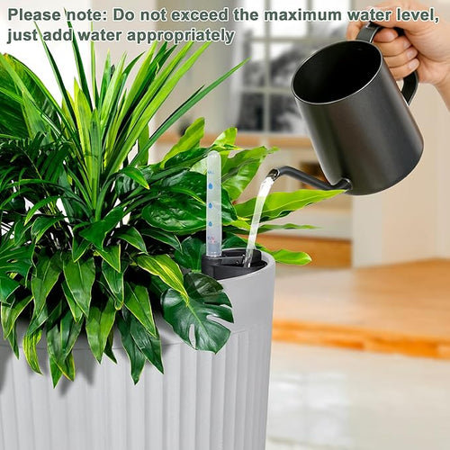 24” Tall Outdoor Planters Set of 2, Self Watering Flower Pots White Planters for Outdoor Plants, Modern Plastic Tall Planter for Front Porch, with Drainage Hole (Ribbed)