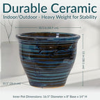 Sunnydaze Large Ceramic Plant Pot - Round Outdoor Glazed Ceramic Planter Pot with Drainage - Studio - Galaxy Blue - 18.5"