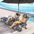 Outsunny Zero Gravity Chairs Set of 2, Reclining Folding Zero Gravity Lounge Chair, Outdoor Lounge Chairs with Removable Cushion, Headrest, and Cup Phone Holder Tray for Patio, Beach, Gray
