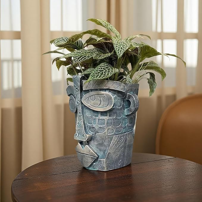 Picasso Abstract Face Flower Pot,Unique Resin Crafted Planter with Drainage Holes,Interesting Colorful Planter with Human face,for Indoor and Outdoor Botanical Home décor (Bronze)
