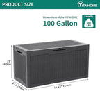 YITAHOME 100 Gallon Resin Deck Box, Weather Resistant Outdoor Storage Box, Lockable Indoor Outdoor Storage for Supplies and Essentials, Dark Gray