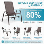 Outdoor Stackable Chairs Set of 6, Stacking Patio Chairs with Textilene Fabric, Outside Furniture for Garden Backyard Balconie Poolside Deck, Brown