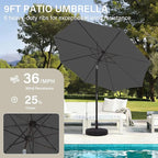 MEWAY 9ft Patio Umbrella Outdoor Table Umbrellas with Push Button Tilt and Crank, Market Umbrella 8 Sturdy Ribs for Deck, Garden, Pool and Backyard, Gray