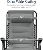 Best Choice Products Oversized Padded Zero Gravity Chair, Folding Outdoor Patio Recliner, XL Anti Gravity Lounger for Backyard w/Headrest, Cup Holder, Side Tray, Polyester Mesh - Ice Gray
