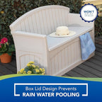 Suncast Outdoor Storage Bench - 50 Gallon Taupe Resin Outdoor Bench with Storage for Cushions, Tools & More. All-Weather Patio Deck Box with Seat for Porch, Pool, Yard, & Garden, Made in USA