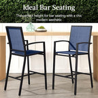 Best Choice Products Outdoor Bar Stools Set of 2, Bar Height, Patio Furniture, All Weather Mesh Design w/Armrest - Black/Navy
