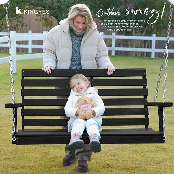 Porch Swing, 2-Seat Hanging Patio Swing with Cup Holder, Black