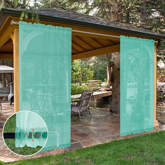 SpaceDresser Waterproof Outdoor Sheer Curtains for Patio - 4 Panels Rod Pocket Indoor Voile Sheer Curtain for Living Room,52W x 120L inch,Turquoise